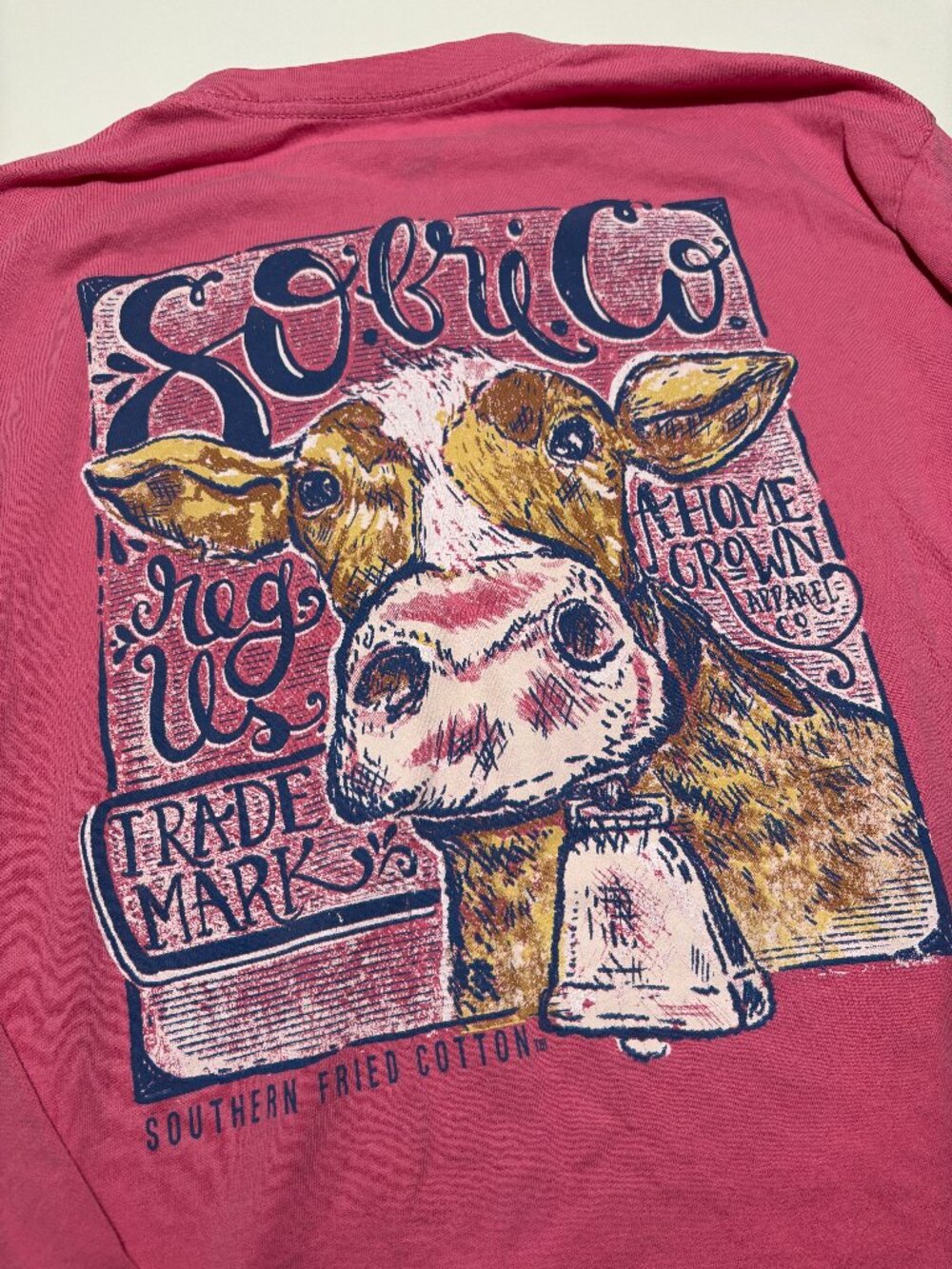 Southern Fried Cotton Pink & Blue Cotton Long Sleeve Cow Graphic Tee